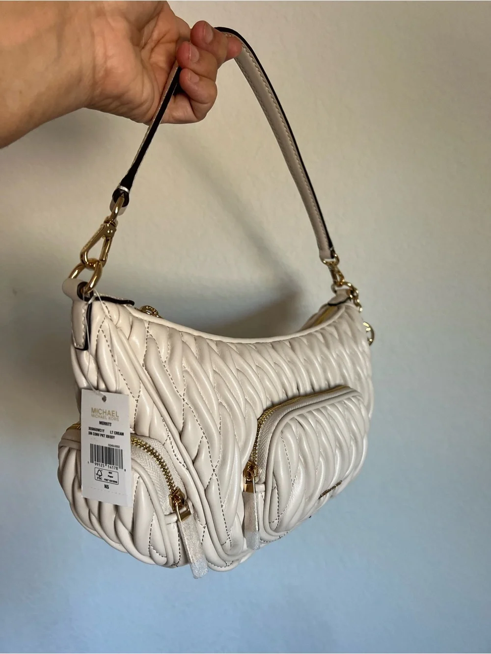 Michael Kors Merritt Matelassé Convertible Crossbody Bag - Light Cream